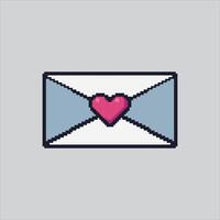 Pixel art illustration Heart Envelope. Pixelated Red Heart Mail. vector