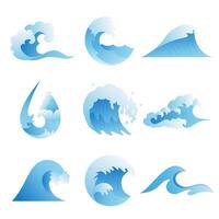 Set of abstract water wave logos in different shapes and styles vector