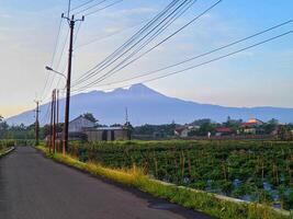 road view with blue mountain photo