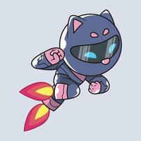 cool robot cat flying with rocket legs about to unleash a punch move vector