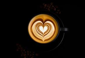 A cup of coffee with a heart shape in the foam photo