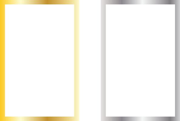 simple abstract creative metal gold and silver color border frame design pattern art vertical gold and silver metallic frames on white background