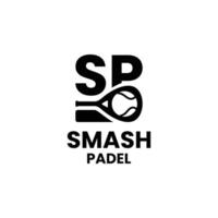 This padel smash logo was created using a combination of the letters s, p, ball and racket vector