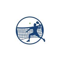 pickleball tennis player with a net in the background showing the court. vector