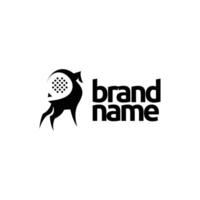 This image shows a black logo in the shape of a goat's head combined with a padel racket, the design is modern and suitable for a padel brand. vector