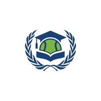 The logo features a green padel ball with a toga, symbolizing education and sports. Below it is an open book and surrounded by a laurel wreath as a symbol of achievement. vector