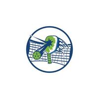 The logo features a pickleball racket hitting a ball with an explosive effect, depicting speed and power. The racket and ball are green with blue accents, vector