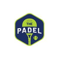 THE PADEL logo design in light and dark green with a padel racket and ball vector