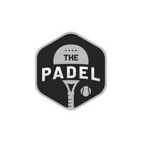 THE PADEL logo design in light and dark grey with padel racket and ball vector