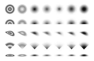 Set of Black dots halftone element. vector