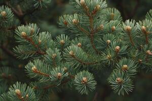 Close Up of Pine Tree Branch with Buds Showing New Growth photo