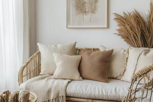 Couch with Pillows and Pampas Grass Adding a Boho Touch photo