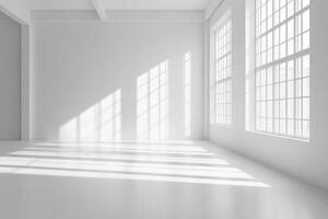 White Room with Large Windows Casting Sunlight Patterns on the Floor photo