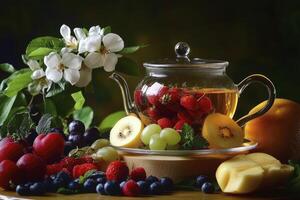 Fruit Infusion Tea with Fresh Berries and Kiwi Arrangement photo