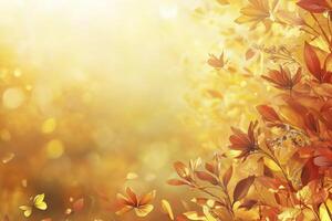 Falling Autumn Leaves Background with Golden Light and Bokeh Effect photo