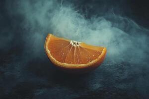 Fresh Orange Slice in a Smoky and Mysterious Setting Still Life photo