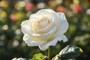 Close-up of a White Rose in Bloom with Soft Bokeh Background photo