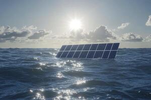 Solar Panels Floating on Ocean Waves Under Sunny Sky Generating Power photo
