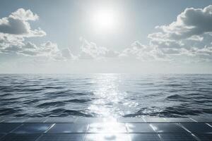 Ocean View with Sunlight Reflection and Cloudy Sky From Paved Deck photo