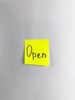 Simple design with the word Open, vertical photo