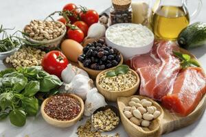 Assortment of Fresh Food Ingredients for Healthy Cooking Displayed Naturally photo