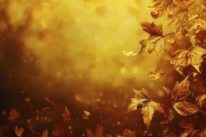Falling Maple Leaves in Autumn with Golden Light and Soft Background photo