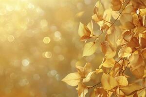 Golden Autumn Leaves and Bokeh Lights Creating a Dreamy Fall Scene photo