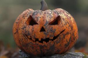A halloween pumpkin with a face on it photo