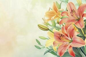 Elegant Lily Arrangement with Soft Background for Springtime Greetings photo