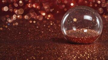 Glitter Filled Ornament with Warm Bokeh Lights Sparkling on Background photo