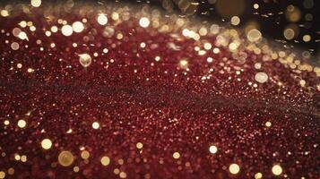 Sparkling Red Glitter Background with Golden Bokeh Lights Texture Overlay photo