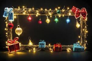 Festive Christmas Decoration with Lights, Gifts, and Ornaments Frame photo