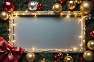 Festive Christmas Frame with Ornaments and Lights for Holiday Greetings photo