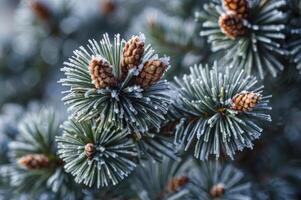 Frozen Pine Cone and Needles Close Up Showing Winter's Beauty photo