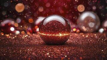 Festive Glittering Christmas Ornament with Sparkling Lights and Bokeh Background photo