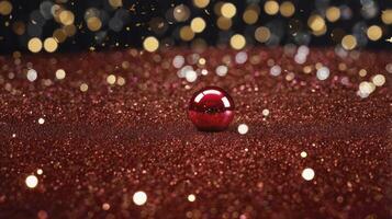 Sparkling Red Christmas Ornament on Glitter Background with Festive Bokeh photo