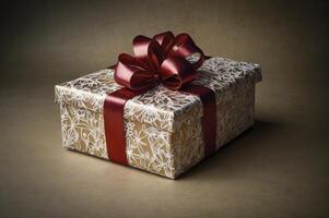 Wrapped Gift Box with Red Ribbon and Bow for Celebrations photo