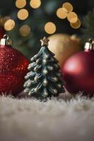 Festive Christmas Tree Decoration with Red and Gold Baubles Background photo