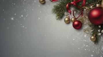 Christmas Ornaments and Pine Branch Arrangement with Festive Decorations photo