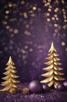 Festive Golden Christmas Tree Decoration with Bokeh Lights Background photo