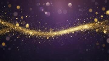 Shining Gold Glittering Particles Flowing on a Dark Violet Background photo