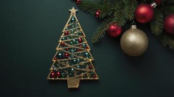 Festive Christmas Tree Decoration with Ornaments and Evergreen Branches photo