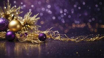 Elegant Christmas Ornaments with Gold Garland and Bokeh Background Display photo