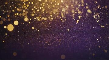 Abstract Sparkling Golden Glitter Falling on Dark Purple Background Texture photo