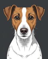 Close Up Jack Russell Terrier Dog with Curious Expression on Gray photo