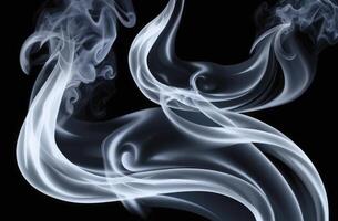 Elegant Smoke Trails Swirling on Black Background Creating Abstract Patterns photo