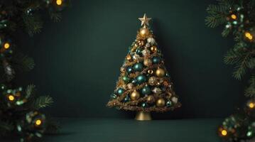 Festive Christmas Tree with Gold and Teal Ornaments for Holiday Season photo