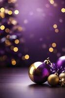 Festive Christmas Ornament Still Life with Bokeh Lights and Purple Decor photo