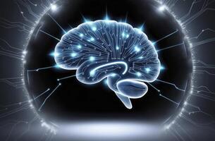 Glowing Human Brain with Circuit Design and Spherical Shield Concept photo