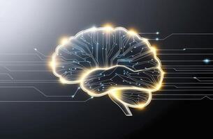 Glowing Brain Circuit Illustration on Dark Background for Technology Concepts photo